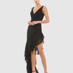 Asymmetrical Ruffled V-Neck Chiffon Dress