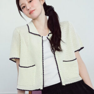 W CROCHET HALF KNIT CARDIGAN navy