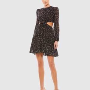 Front Bow Cut Out Long Sleeve Dress