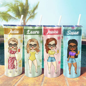 Chibi Summer Floral - Personalized Skinny Tumbler - Gift For Bestie