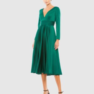 Plunge Neck Satin A-Line Dress