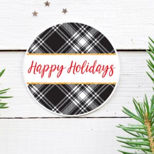 plaid-christmas-stickers-gift-tags-christmas-labels-happy-holidays-sticker-labels-envelope-seals-christmas-seals-packaging-set-of-24