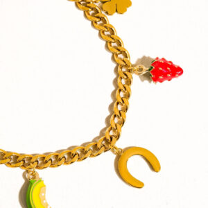 gold-plated fruit and charm necklace