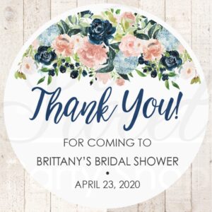 navy blue floral pink thank you stickers set of 24