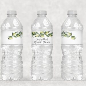 lemon-bridal-shower-water-bottle-labels-lemon-citrus-wedding-italian-rustic-olive-branch-waterproof-bottle-wraps-set-of-10
