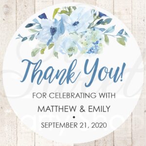 Wedding Favor Stickers Blue Floral Set of 24