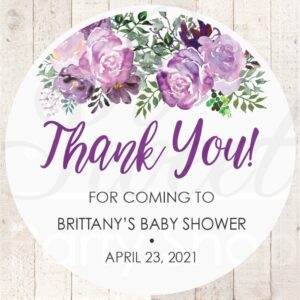 Baby Shower Favor Stickers Purple Floral