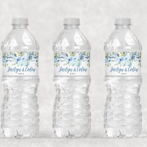 Blue Floral Beverage Labels - Set of 10