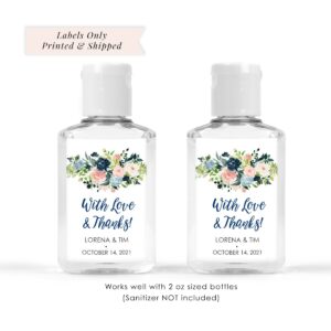 Navy Blue Pink Floral Favor Labels Set of 20
