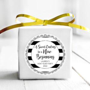 New Year's Favor Stickers - Silver and Black