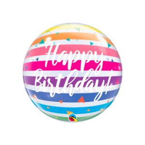 Rainbow Stripe Happy Birthday Bubble Balloon 22 Foil Mylar Balloon