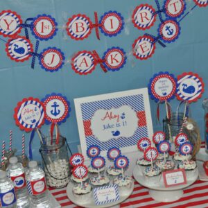 Nautical First Birthday Stickers Set of 24